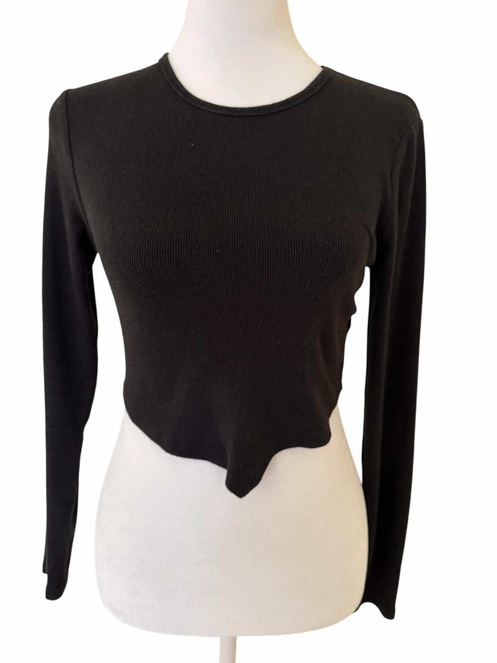 Garage Women Black Long Sleeve Ribbed Cropped Top Size M